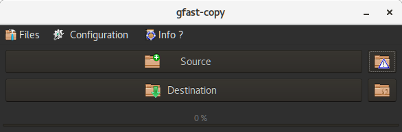 gfast copy GNU Linux main interface dark theme erase src file on