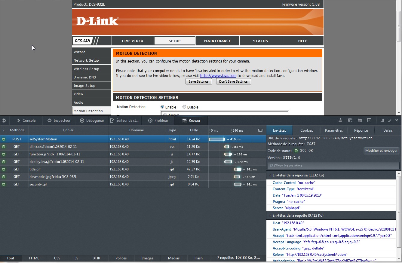 Nom : D-Link Corporation.  WIRELESS INTERNET CAMERA  SETUP  MOTION DETECTION - Mozilla Firefox.jpg
Affichages : 4801
Taille : 245,9 Ko