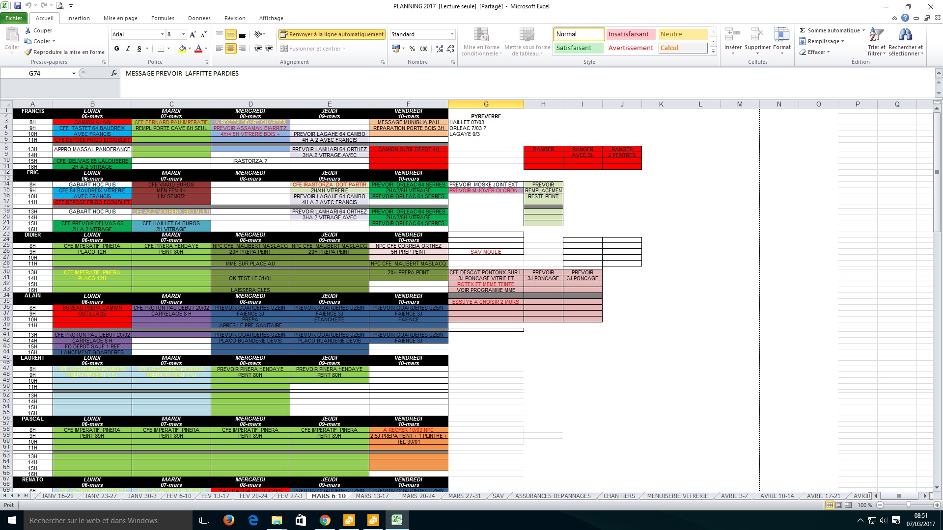  Planning  hebdomadaire de chantier  Mod lisation