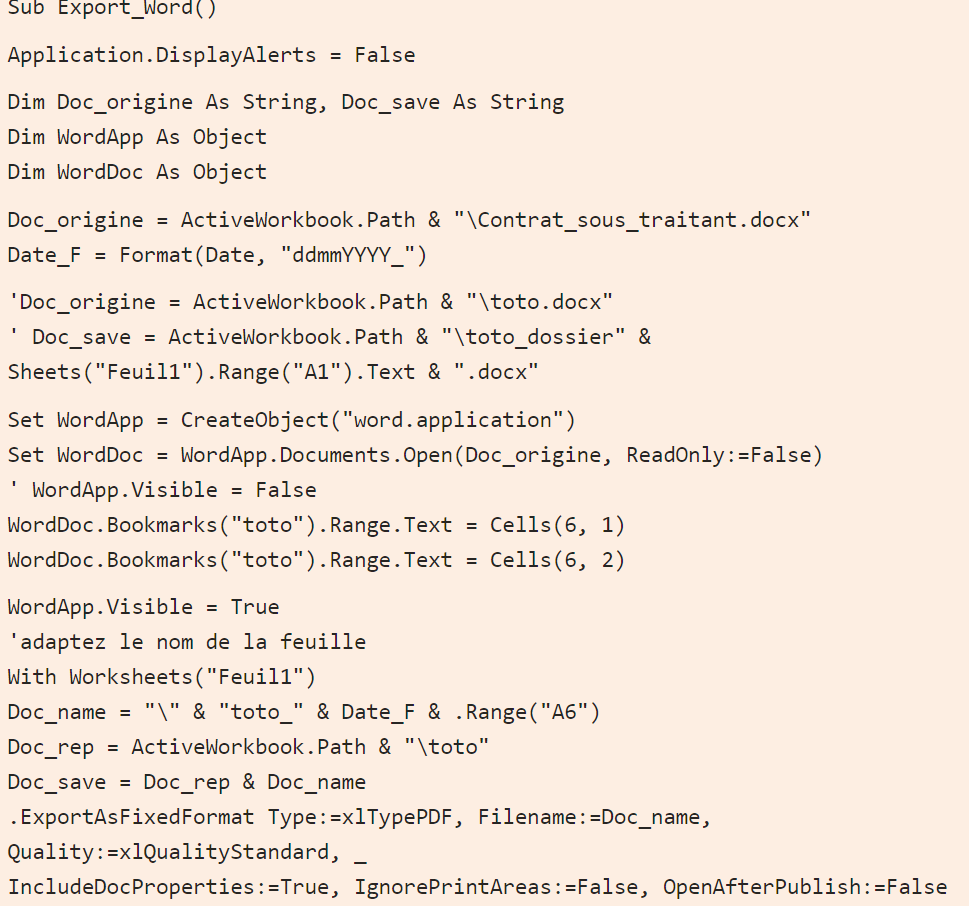 Code Vba Pour Remplir Un Signet Word