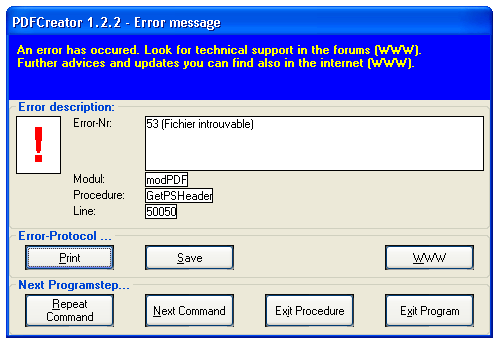 Nom : erreur_PDFCreator.png
Affichages : 643
Taille : 13,7 Ko
