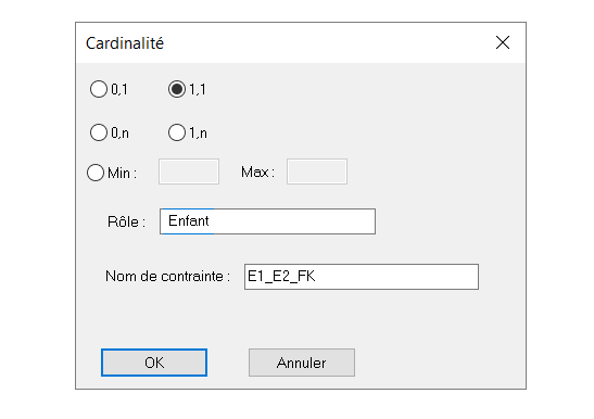 Nom : fenetre cardinalite role e1_e2_fk_1,1_0,n(ct e1).png
Affichages : 1048
Taille : 6,3 Ko