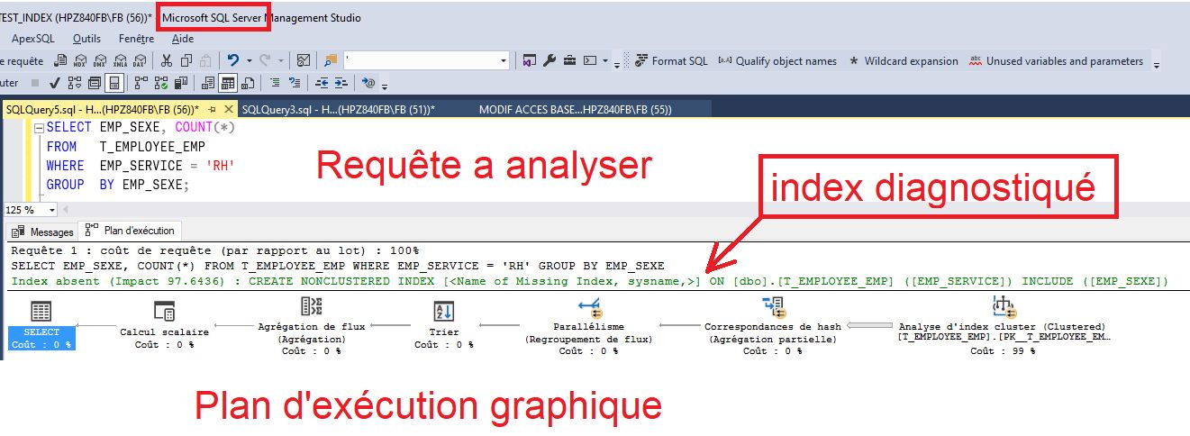 Nom : SQL Server - requte et plan d'excution - diagnostic d'indexation (SSMS).jpg
Affichages : 204
Taille : 113,4 Ko