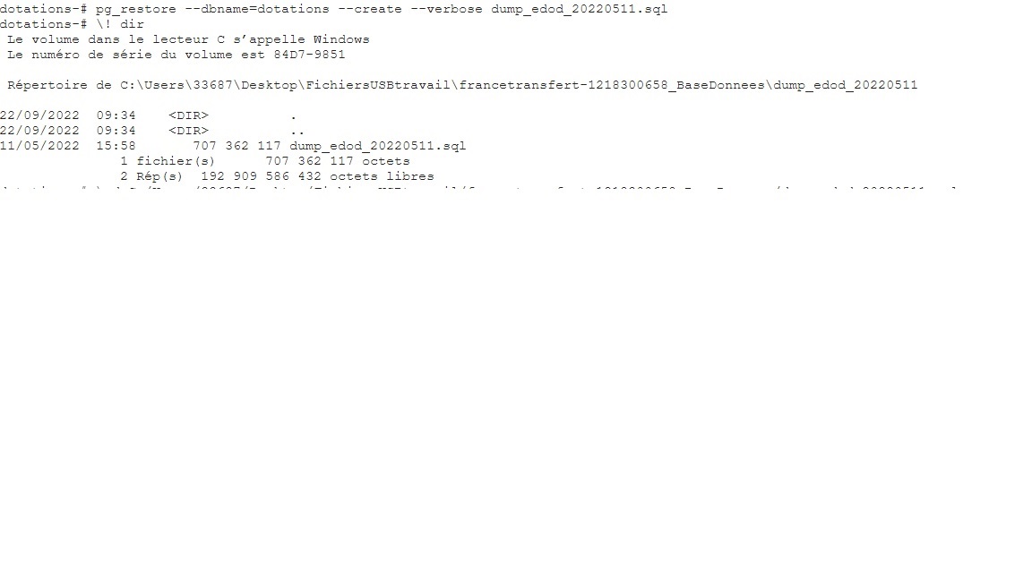 Nom : Execution_pg_restore_depuis_repertoire.jpg
Affichages : 245
Taille : 65,1 Ko