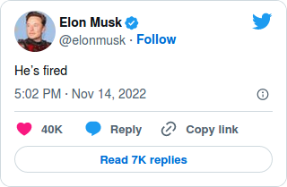 Nom : Screenshot_2022-11-15 Elon Musk says he fired engineer who corrected him on Twitter(1).png
Affichages : 4523
Taille : 17,8 Ko