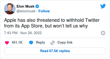 Nom : Screenshot_2022-11-29 Elon Musk says Apple has “threatened to withhold Twitter” from the App Sto.png
Affichages : 2348
Taille : 26,6 Ko